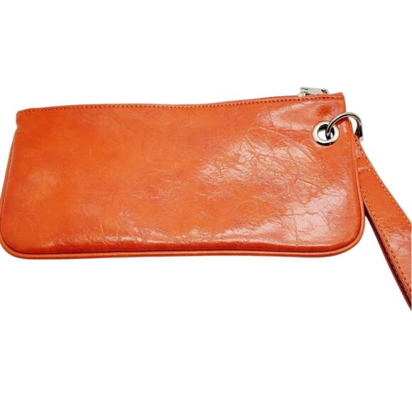 Treska Orange Clutch Bag Vegan Leather Wristlet Zipper Pockets Small Purse Case - Picture 3 of 10
